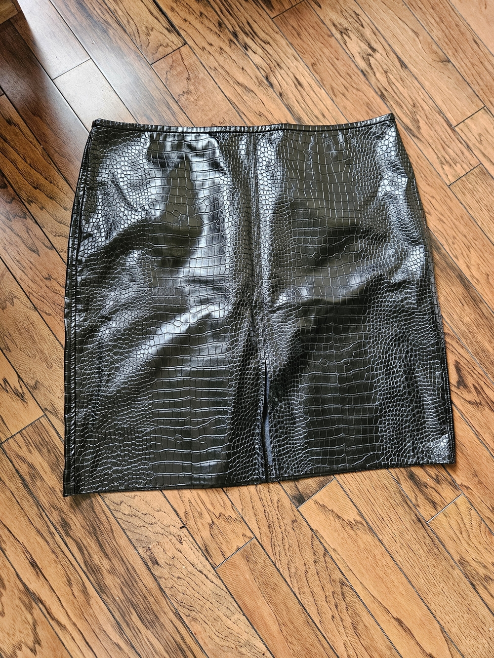Black Faux Croc Mini Skirt